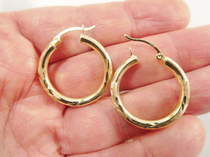 10k Real Solid Yellow Gold Diamond Cut Hoop Earrings