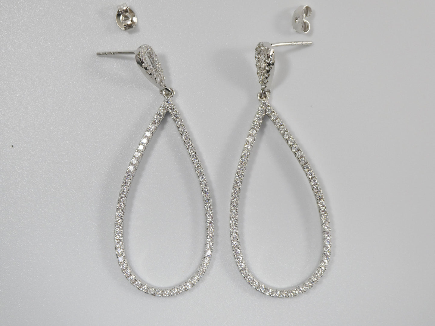 real 925 sterling silver micro pave setting 14k white gold color finish drop earrings