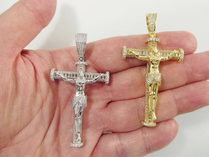 Real 925 Sterling Silver Large Cross Baguette Stone Setting Pendent