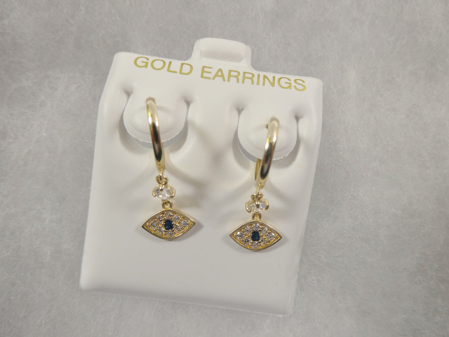 10k real yellow gold evil eye dangle  plain huggie earrings