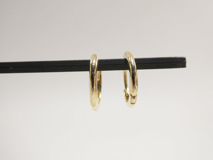 Real 10k Solid Yellow Gold 12mm High Polish Plain Hoop Huggie Earrings