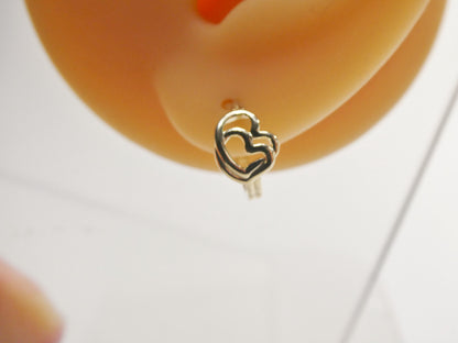 Real 10k Solid Yellow Gold Designer Double Heart  Hoop Huggie Earrings