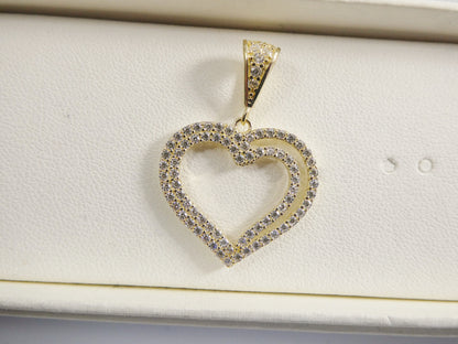 14k Real Solid Yellow Gold Full Stone Setting Heart Charm Pendent