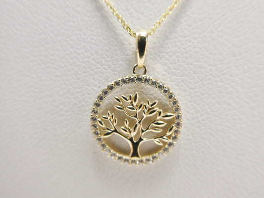 14k real solid yellow gold tree of life pendent and cable necklace