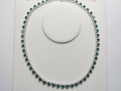 Real  925 Sterling Silver Heart Emerald Stone Color Necklace