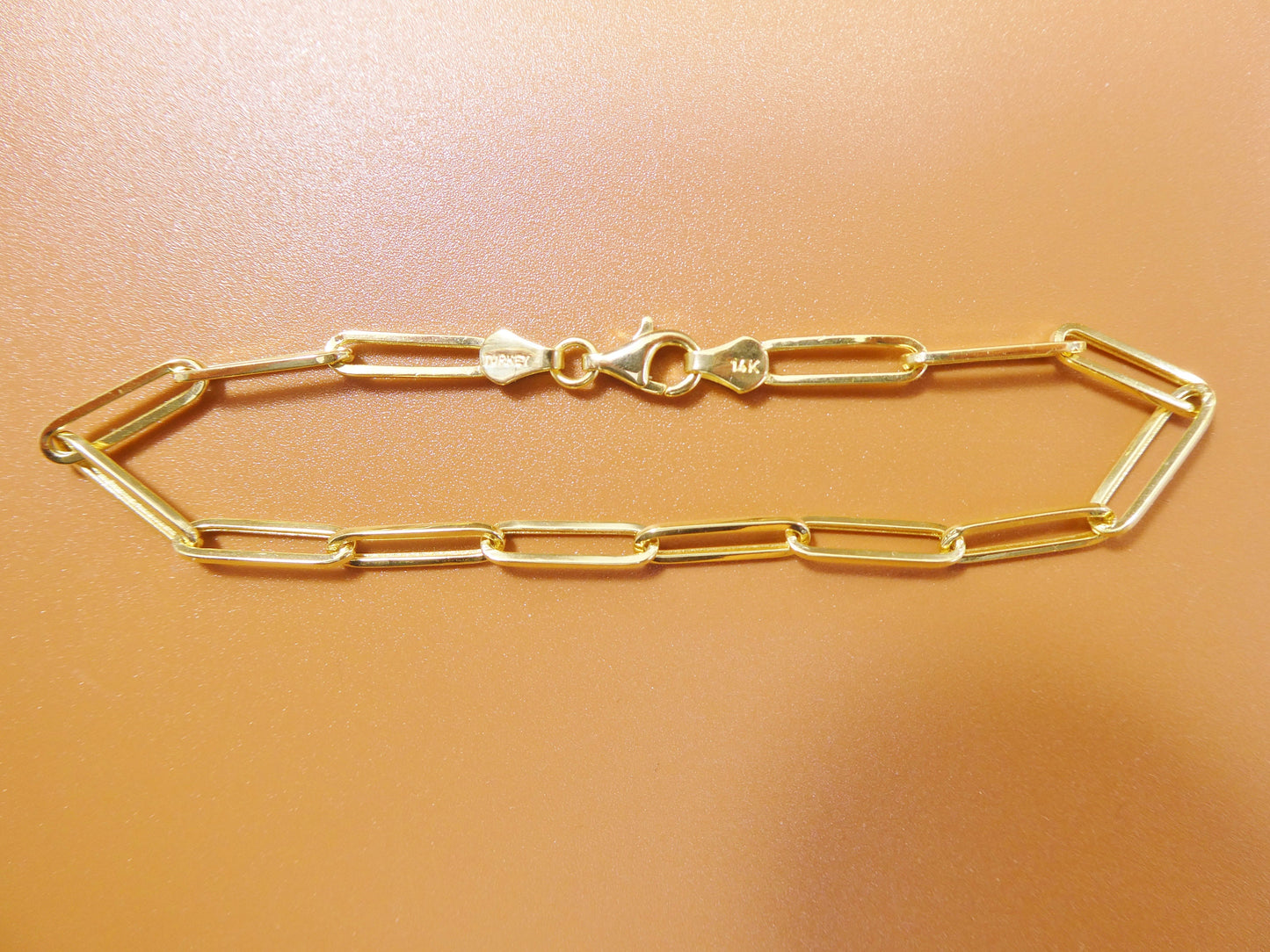 real 14k solid yellow gold paperclip 7.25 inch bracelet