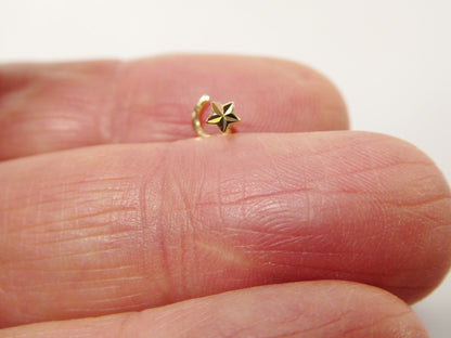 14k Real Solid Yellow Gold Twist Diamond Cut Star Stud Nose Ring