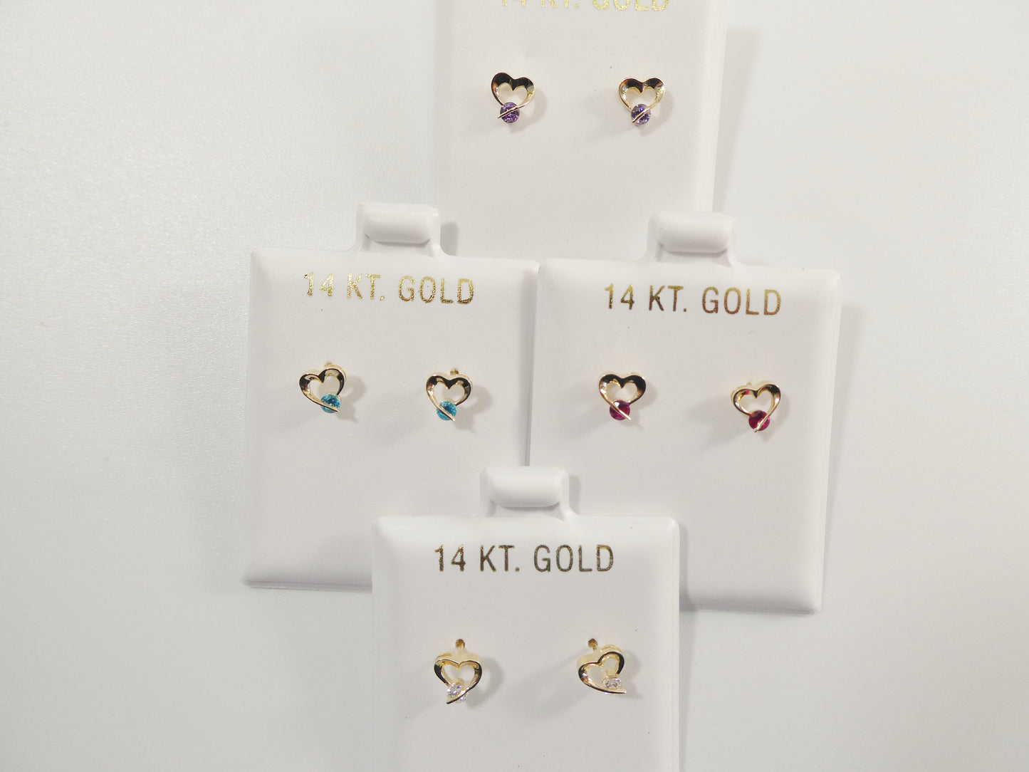 14k real solid yellow gold screw back children earrings birth stone heart shape