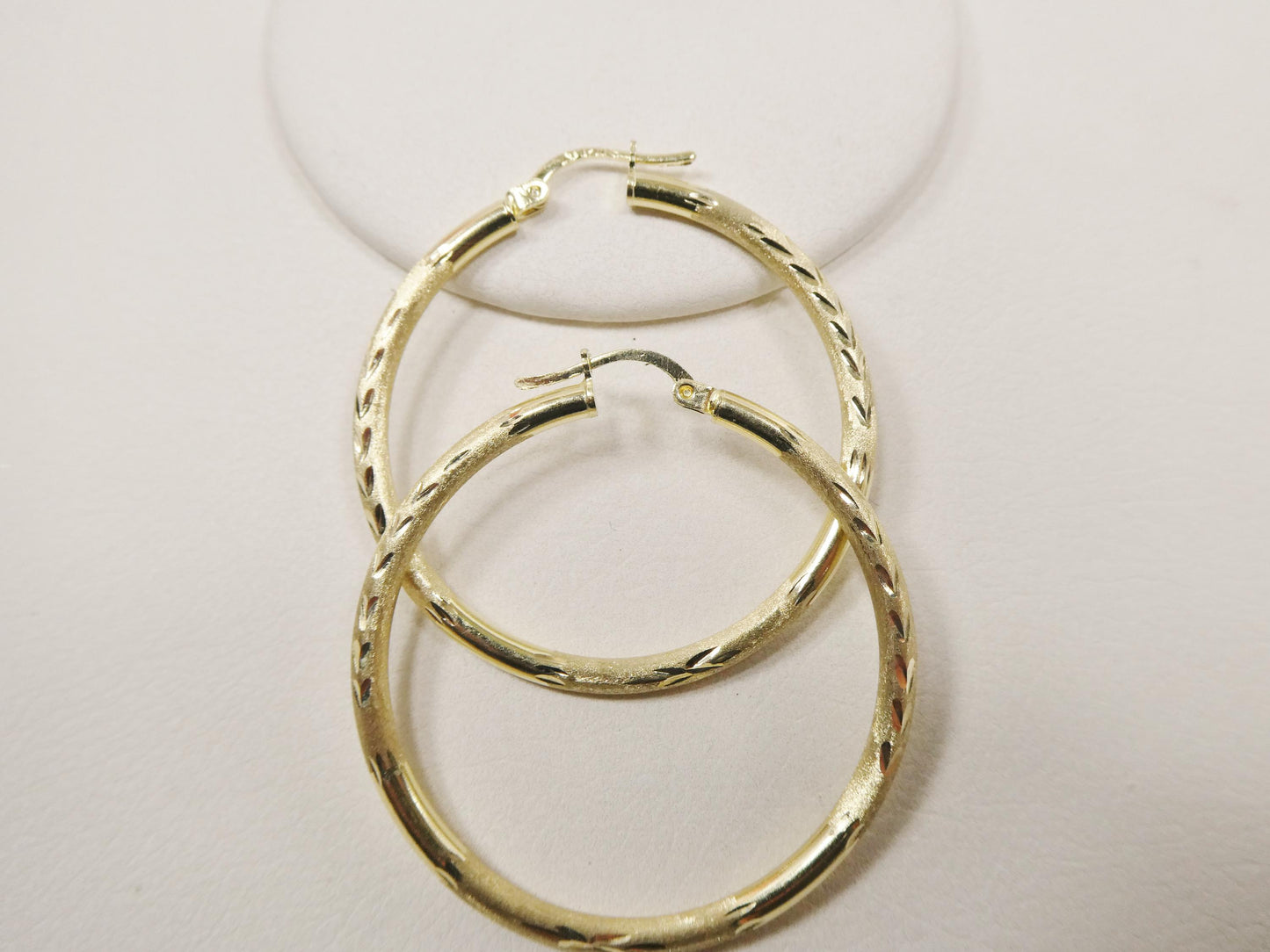 10k real solid yellow gold diamond cut hoop earrings