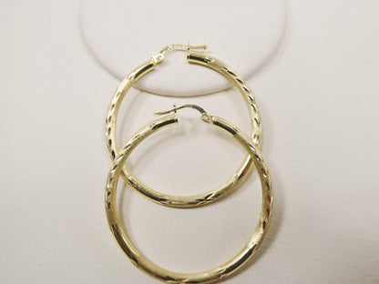 10k Real Solid Yellow Gold Diamond Cut Hoop Earrings