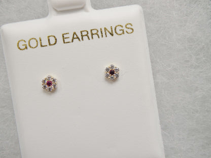 Real 10k Solid Yellow Gold Tiny Small Flower Push Post Stud Earrings