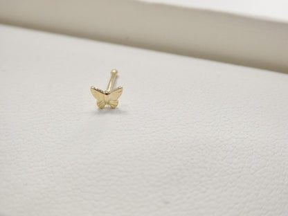 14k Real Solid Yellow Gold Tiny Butterfly Stud Nose Ring