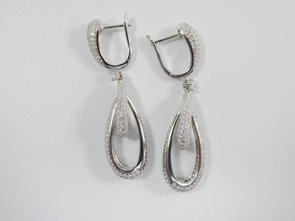 Real 925 Sterling Silver Micro Pave Setting 14k White Gold Color Finish Drop Earrings