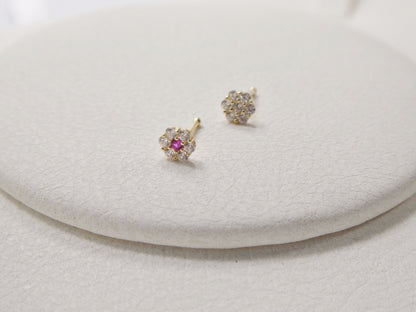 14k Real Solid Yellow Gold Round Flower Stud Nose Ring