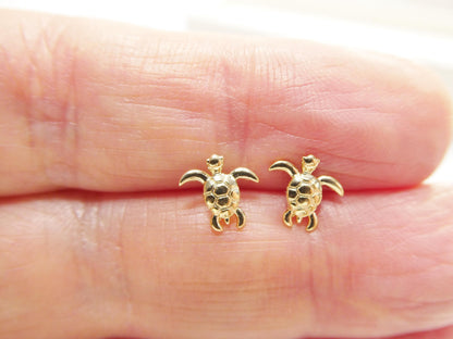 Real 10k Solid Yellow Gold Turtle Screw Back Post Earrings