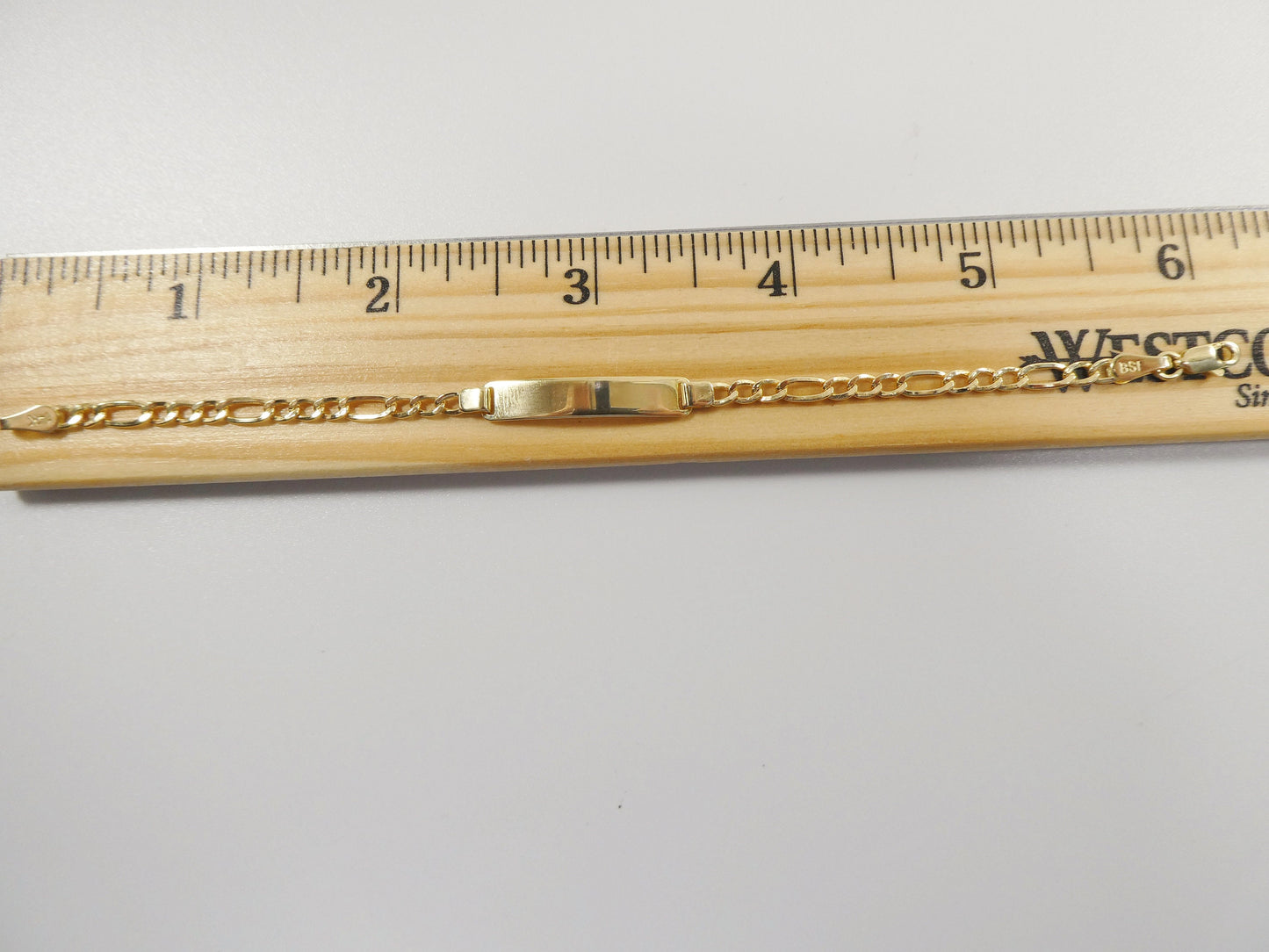 14K real solid yellow gold 6 inch Figaro style baby ID bracelet