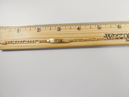 14K Real Solid Yellow Gold 6 Inch Figaro Style Baby ID Bracelet