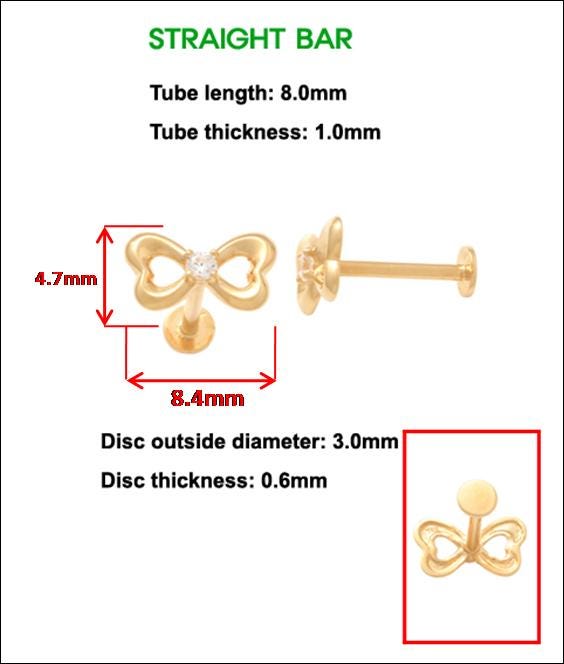 14k real solid yellow gold cartilage bow body ring piercing
