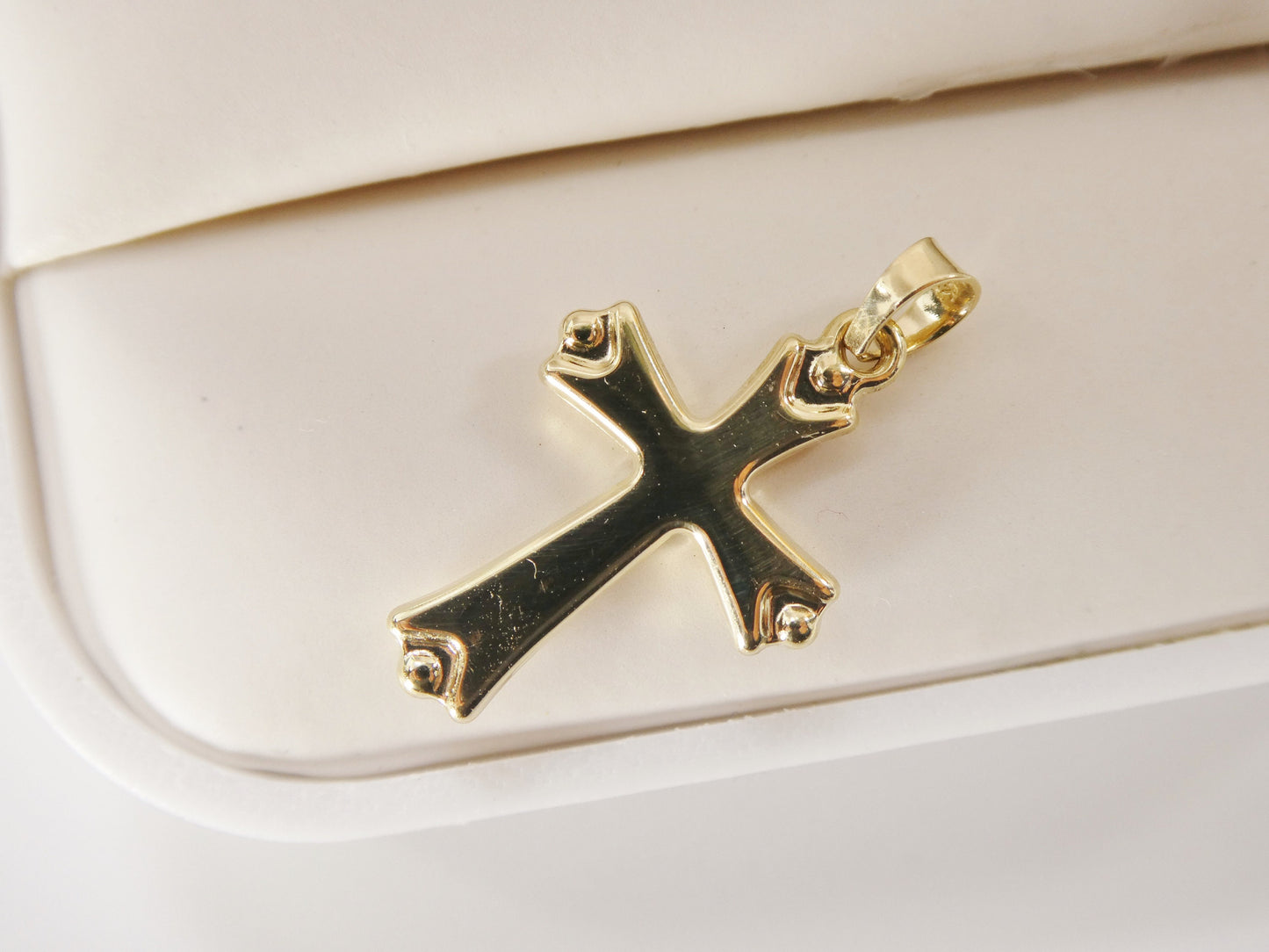 14k real solid yellow gold super polish cross pendent and robe necklace