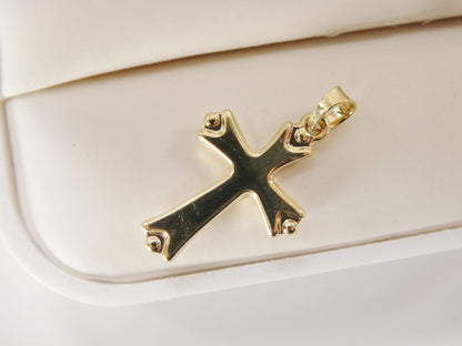 14k Real Solid Yellow Gold Super Polish Cross Pendent and Robe Necklace