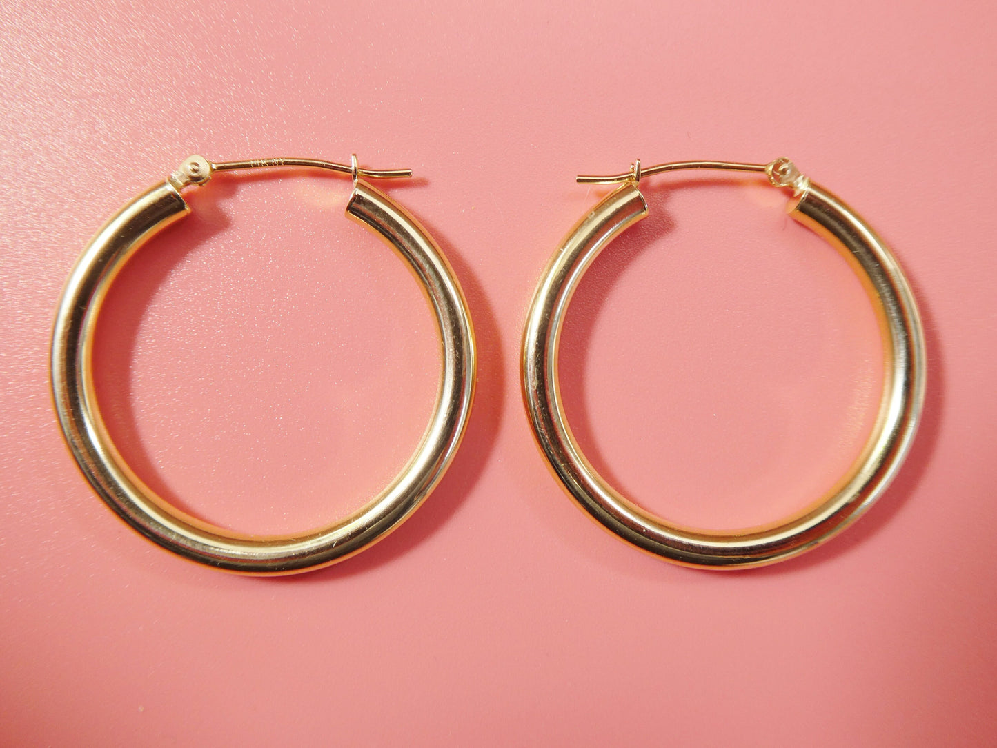 14K real solid yellow gold 3mm round hoop earrings snap closure high polish finish