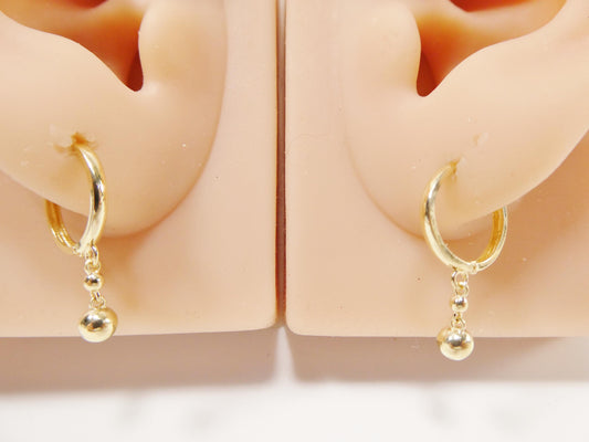 real 10k solid yellow gold ball drop hoop huggie earrings