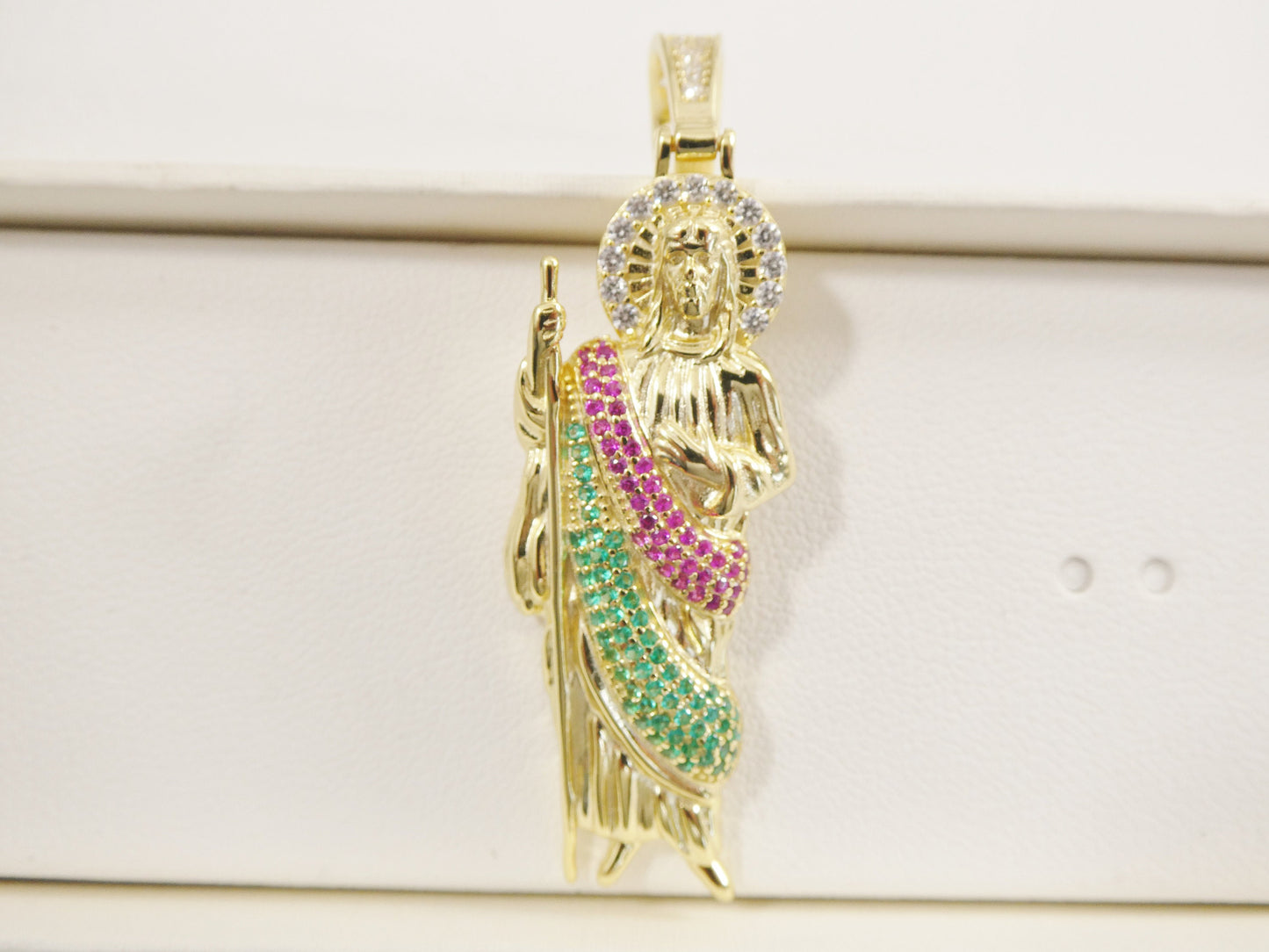 real solid 925 sterling silver large color stone saint Jude pendent