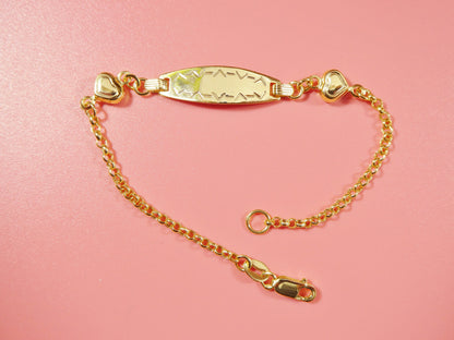 14k Real Solid Yellow Gold Double Heart 6 Inch Baby ID Bracelet