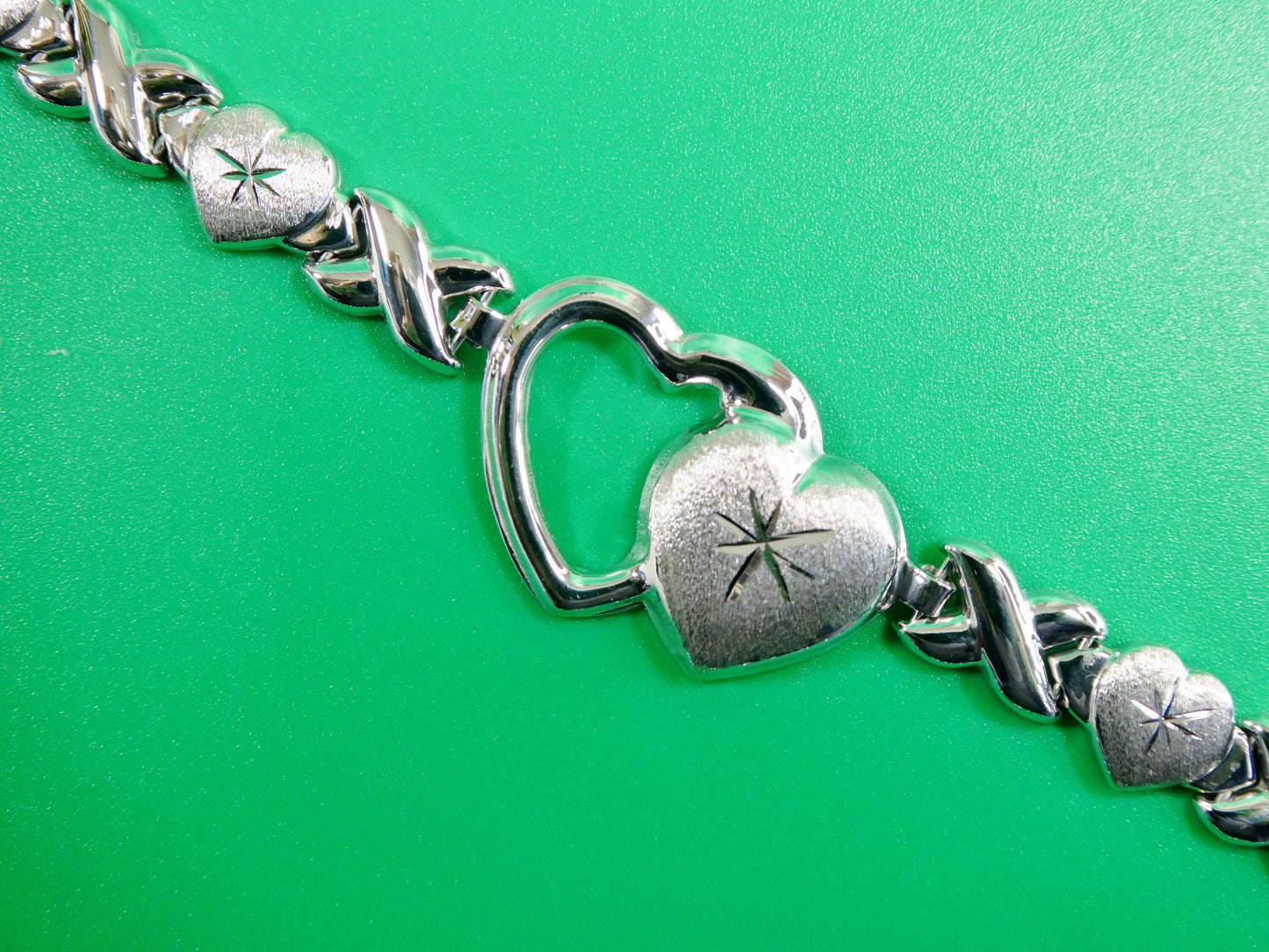 925 real sterling silver double heart set necklace and bracelet hugs and kisses stampato 14k white gold tone color