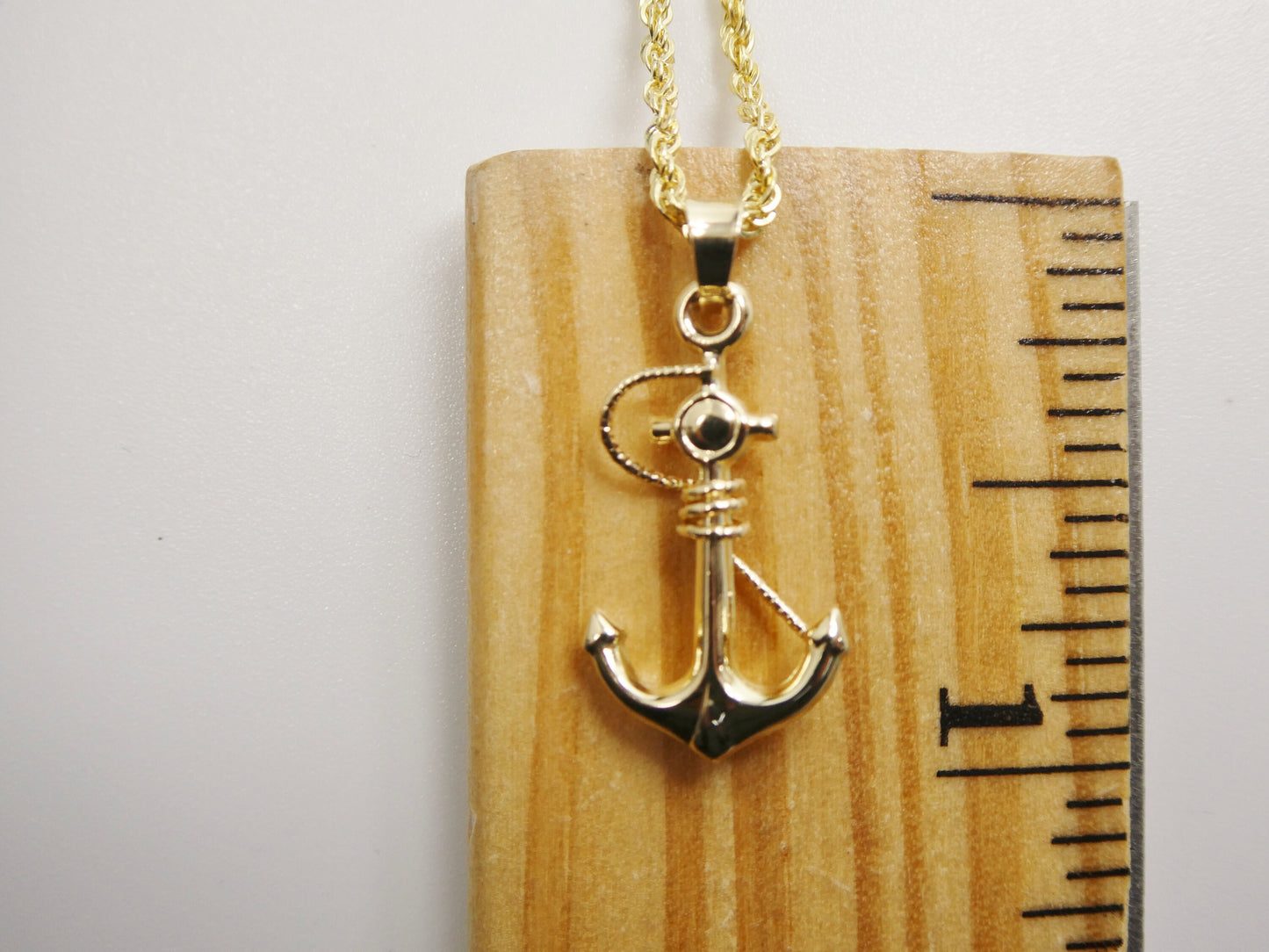 14k real solid yellow gold anchor pendent and robe necklace