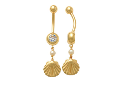 14k Real Solid Yellow Gold Mother of Pearl Turtle Belly Button Ring Piercing