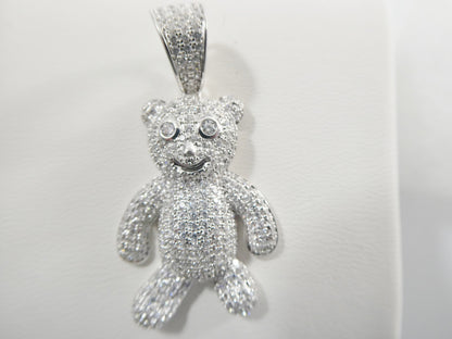 Real 925 Sterling Silver Teddy Bear Pendent and 2mm 18 Inch Moon Cut Chain
