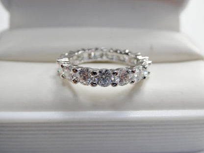 Real 925 Sterling Silver Solitaire Moissanite Anniversary Eternity Ladies Band