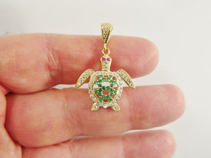14k Real Solid Yellow Gold Turtle Charm Pendant