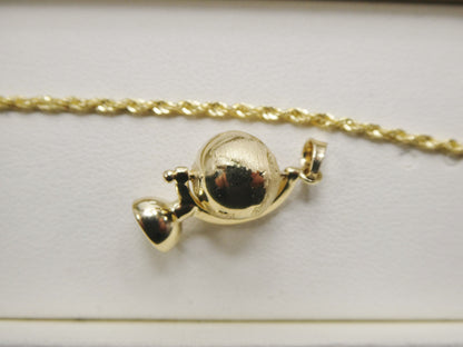 14k Real Solid Yellow Gold Globe Pendent & Robe Necklace