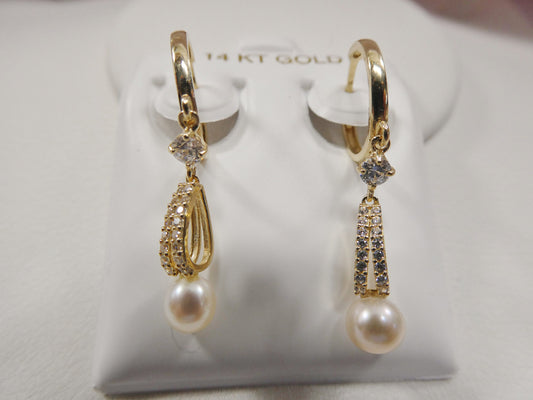 14k real solid yellow gold dropping real water fresh pearl earring