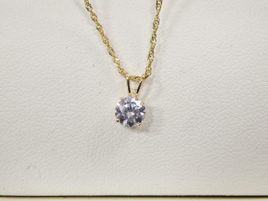 10k real solid yellow gold 16 inch chain and round stone solitaire pendent set