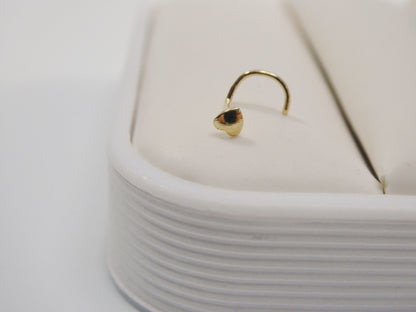 14k Real Solid Yellow Gold Twist Plain Heart Stud Nose Ring