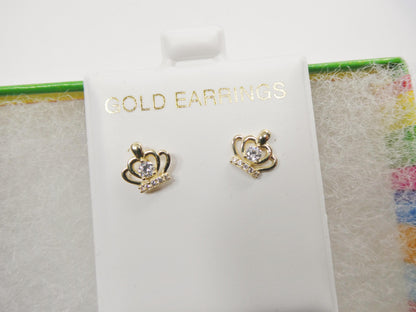 Real 10k Solid Yellow Gold Crown Style Push Post Circle Stud Earrings