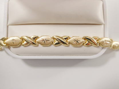 Real 925 Sterling Silver XOXO Hugs and Kisses Necklace 14k Yellow Gold Finish