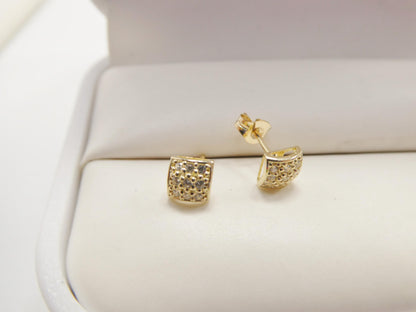 Real 10k Solid Yellow Gold Puff Square Push Post Stud Earrings