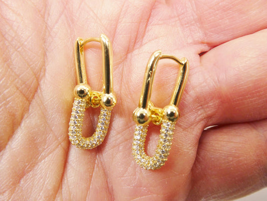 real 925 sterling silver u-shape paperclip earrings