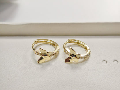 Real 10k Solid Yellow Gold Designer Butterfly Hoop Huggie Earrings