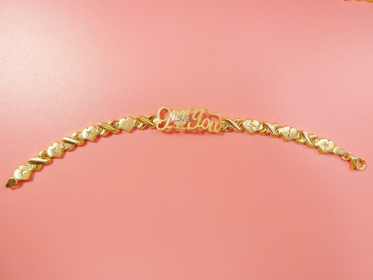 real 925 sterling silver I love you xo heart stampato bracelet 14k yellow gold tone finish