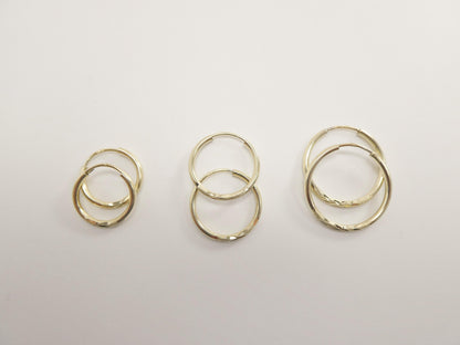10k Real Solid Yellow Gold 2mm Tube Diamond Cut Endless Hoop Earrings