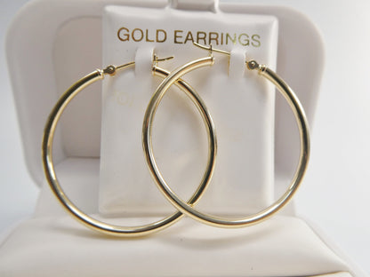10k Real Solid Yellow Gold 2mm Tube Super Polish Hoop Earrings