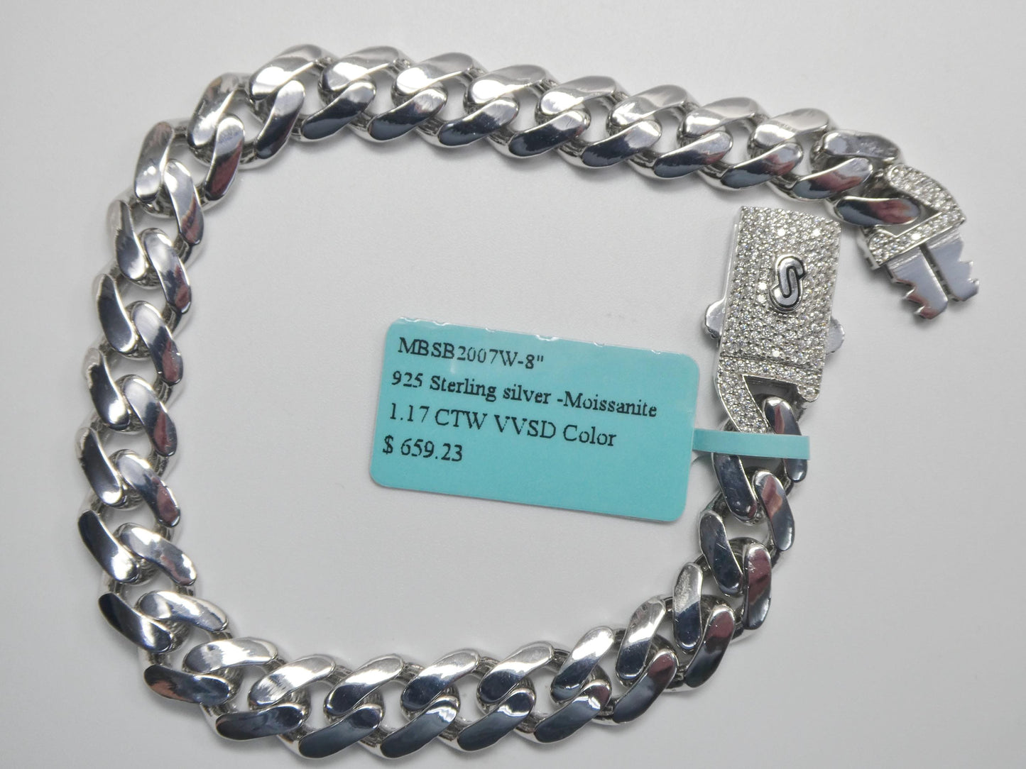 9mm Monaco link chain necklace bracelet moissanite real 925 sterling silver
