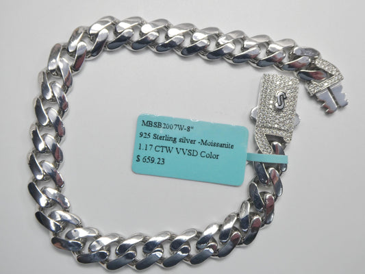 9mm Monaco link chain necklace bracelet moissanite real 925 sterling silver