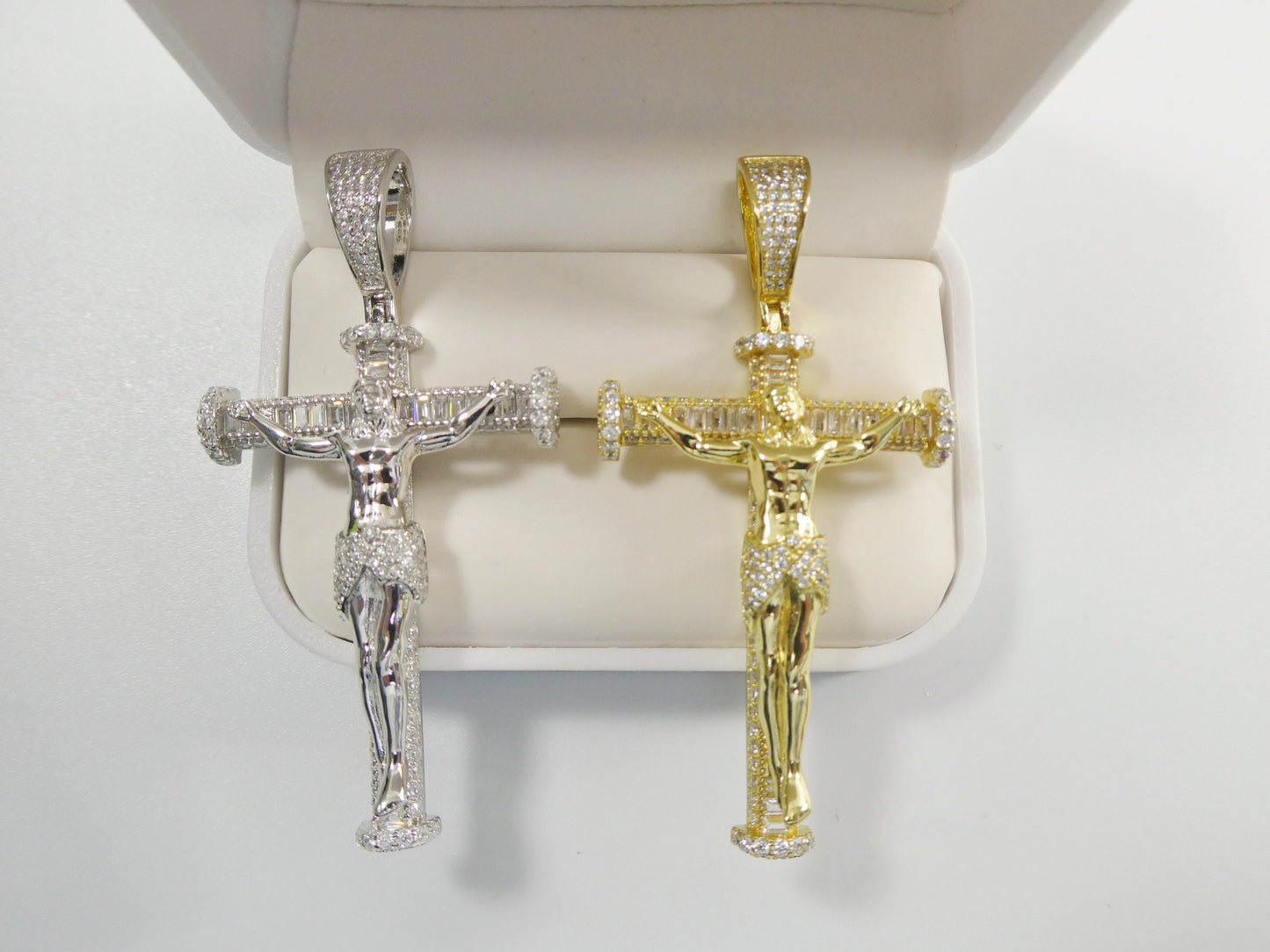 real 925 sterling silver large cross baguette stone setting pendent