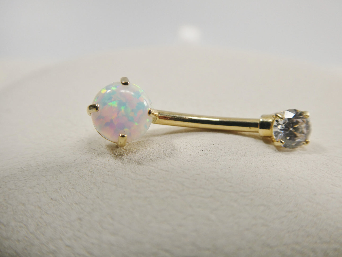 14k real solid yellow gold opal  belly button ring piercing